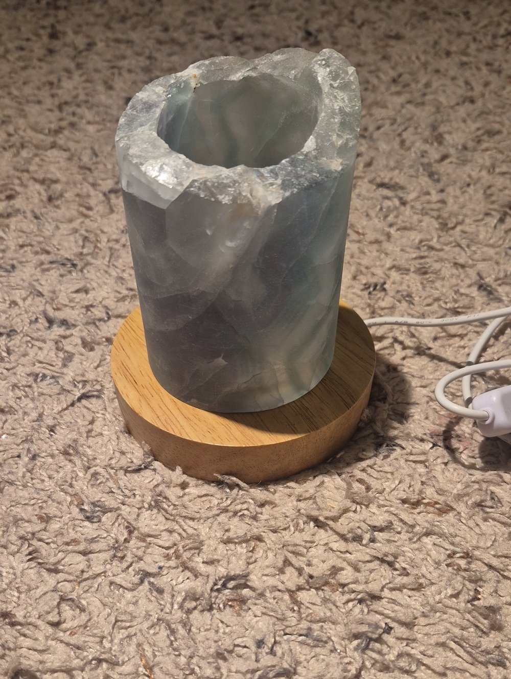 Calming Light Blue Crystal Lantern with Wooden Base